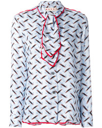 Голубая шелковая блузка с принтом от Marni