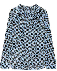 Голубая шелковая блузка с принтом от Marni