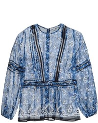 Голубая шелковая блузка с принтом от Veronica Beard