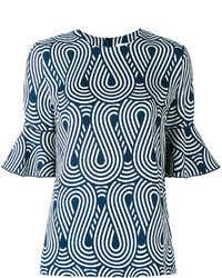 Голубая шелковая блузка с принтом от Victoria Beckham