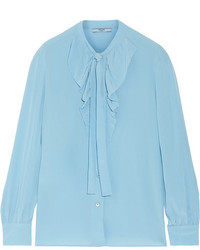 Голубая шелковая блузка с рюшами от Prada
