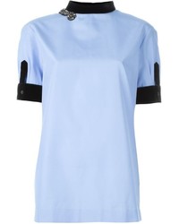Голубая шелковая блузка с украшением от No.21
