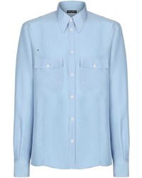 Мужская голубая шелковая классическая рубашка от Dolce & Gabbana