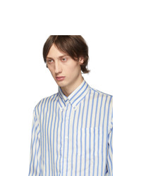 Мужская голубая шелковая рубашка с длинным рукавом в вертикальную полоску от Prada