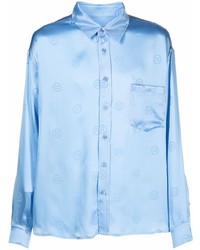 Мужская голубая шелковая рубашка с длинным рукавом с принтом от Martine Rose