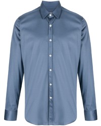 Мужская голубая шелковая рубашка с длинным рукавом от Canali