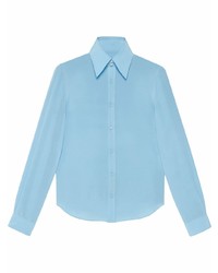 Мужская голубая шелковая рубашка с длинным рукавом от Gucci