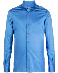 Мужская голубая шелковая рубашка с длинным рукавом от Kiton