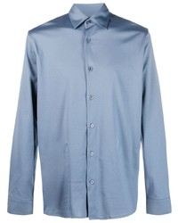 Мужская голубая шелковая рубашка с длинным рукавом от Moorer