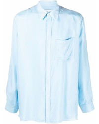 Мужская голубая шелковая рубашка с длинным рукавом от Nanushka