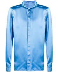 Мужская голубая шелковая рубашка с длинным рукавом от Rick Owens