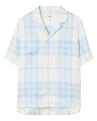 Мужская голубая шелковая рубашка с коротким рукавом в клетку от Burberry