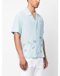 Мужская голубая шелковая рубашка с коротким рукавом с вышивкой от Casablanca