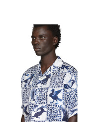 Мужская голубая шелковая рубашка с коротким рукавом с принтом от Loewe