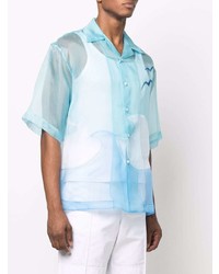 Мужская голубая шелковая рубашка с коротким рукавом с принтом от Gcds
