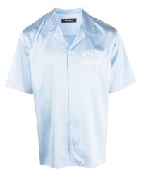 Мужская голубая шелковая рубашка с коротким рукавом с принтом от Nahmias
