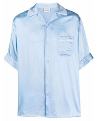 Мужская голубая шелковая рубашка с коротким рукавом от Drôle De Monsieur