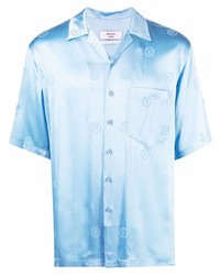 Мужская голубая шелковая рубашка с коротким рукавом от Martine Rose