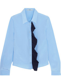 Женская голубая шелковая рубашка от Prada