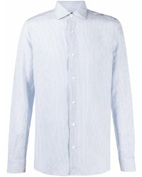 Голубая шерстяная рубашка с длинным рукавом в вертикальную полоску