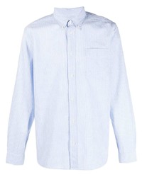 Мужская голубая шерстяная рубашка с длинным рукавом в вертикальную полоску от Woolrich