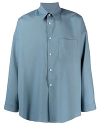 Мужская голубая шерстяная рубашка с длинным рукавом от Marni