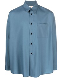 Мужская голубая шерстяная рубашка с длинным рукавом от Marni
