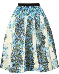 Голубая юбка-миди с цветочным принтом