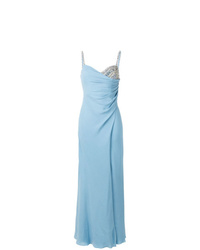 Голубое вечернее платье с украшением от Versace