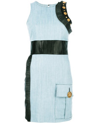 Голубое джинсовое платье с украшением от Fausto Puglisi