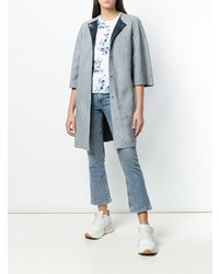 Женское голубое кожаное пальто от Drome