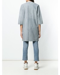 Женское голубое кожаное пальто от Drome