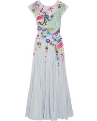 Голубое кружевное вечернее платье с вышивкой от Temperley London