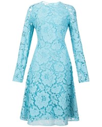 Голубое кружевное платье с цветочным принтом от Oscar de la Renta