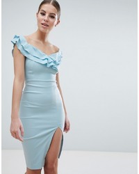 Голубое облегающее платье с рюшами от Vesper