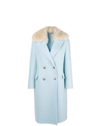 Голубое пальто с меховым воротником от Ermanno Scervino