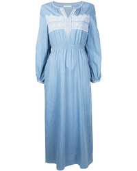 Голубое платье-макси с вышивкой от Ne Quittez Pas