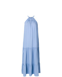 Голубое платье-макси с рюшами от Erika Cavallini