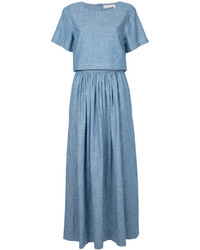 Голубое платье-миди из шамбре от Chloé