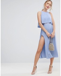 Голубое платье-миди с разрезом от Asos