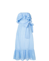 Голубое платье-миди с рюшами от Lisa Marie Fernandez