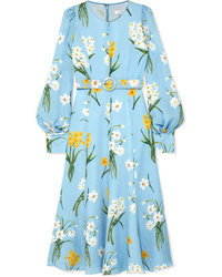 Голубое платье-миди с цветочным принтом