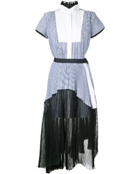 Голубое платье-рубашка в вертикальную полоску от Sacai