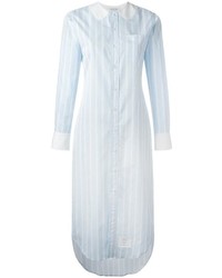 Голубое платье-рубашка в вертикальную полоску от Thom Browne