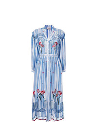 Голубое платье-рубашка с цветочным принтом от Temperley London