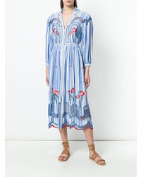 Голубое платье-рубашка с цветочным принтом от Temperley London
