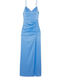 Голубое сатиновое платье-макси