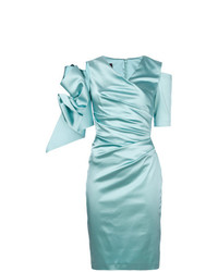 Голубое сатиновое платье-футляр от Talbot Runhof