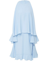 Голубое свободное платье с рюшами