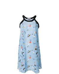 Голубое свободное платье с цветочным принтом